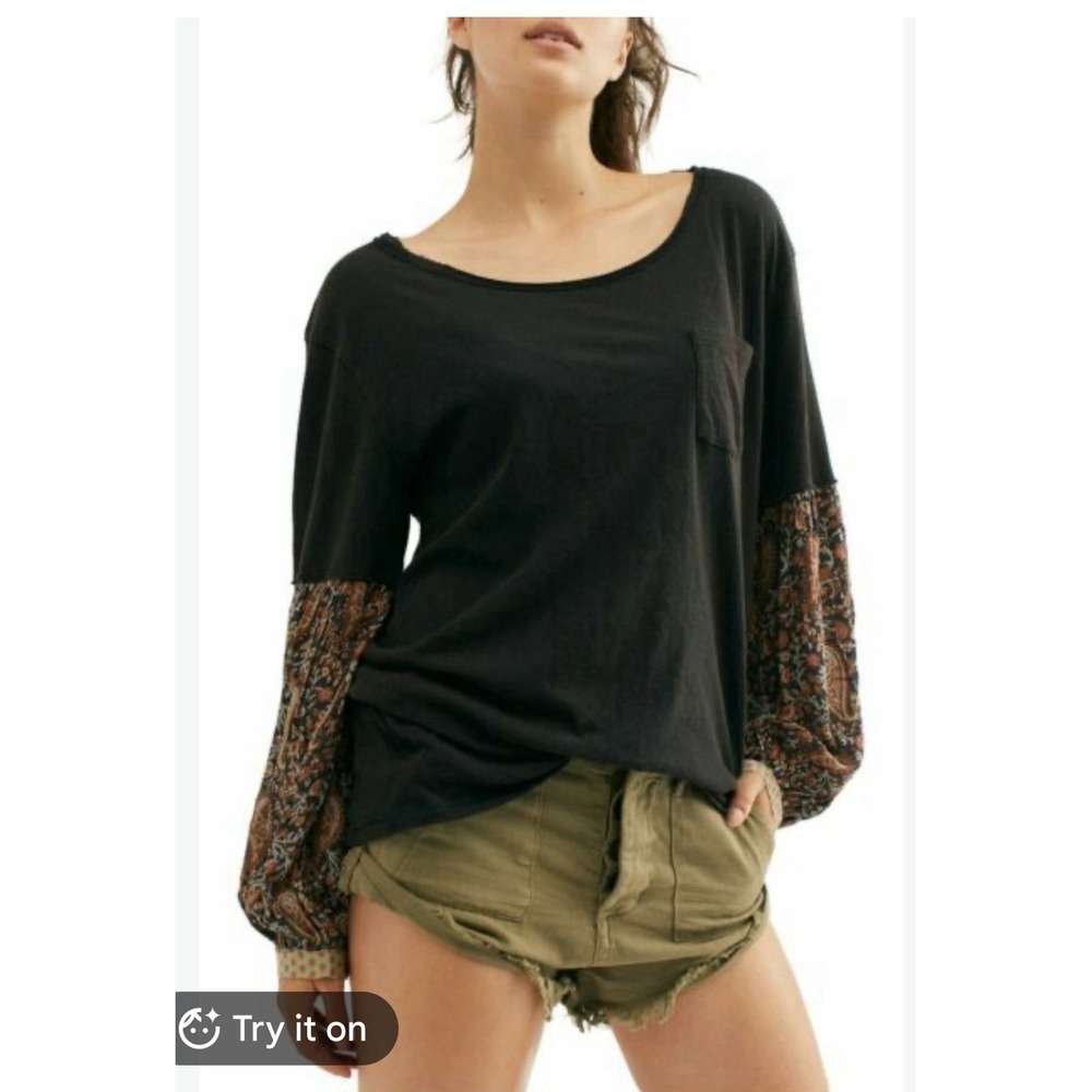 Free People Jade Paisley Top Boho Pattern Flare Sleeves Small